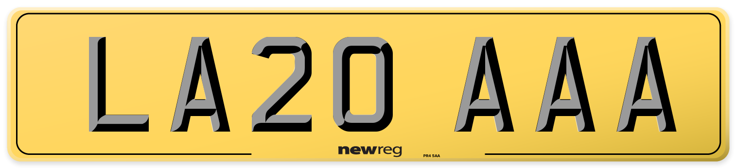 LA20 AAA Rear Number Plate