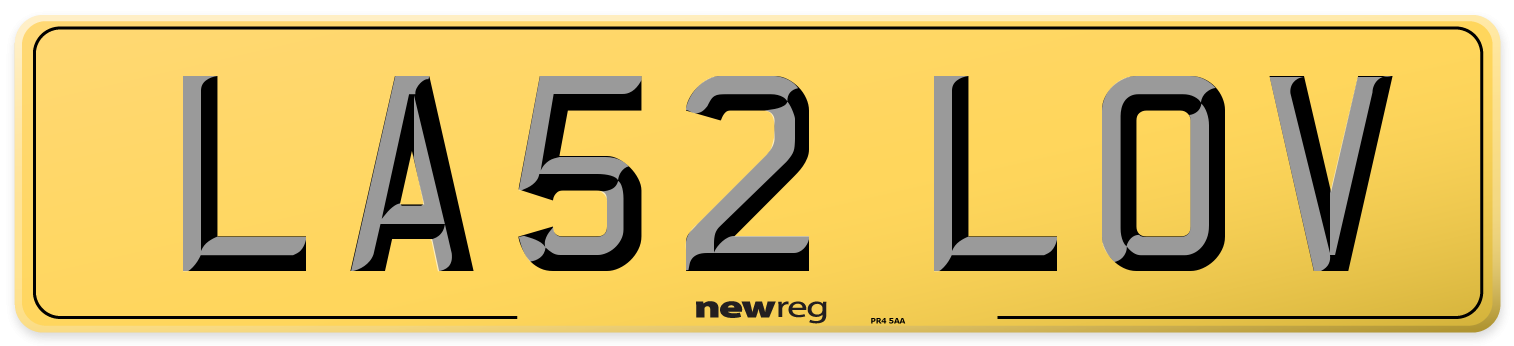 LA52 LOV Rear Number Plate