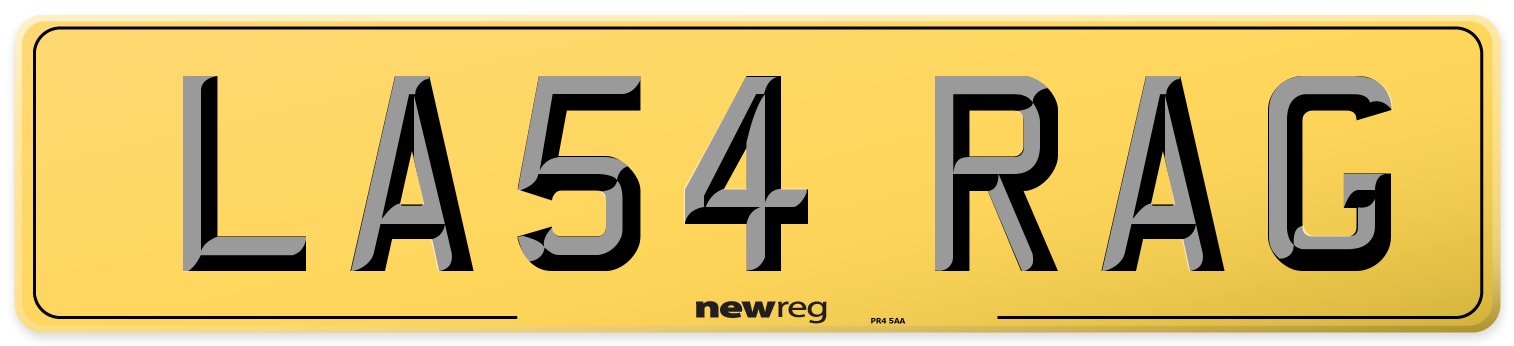 LA54 RAG Rear Number Plate