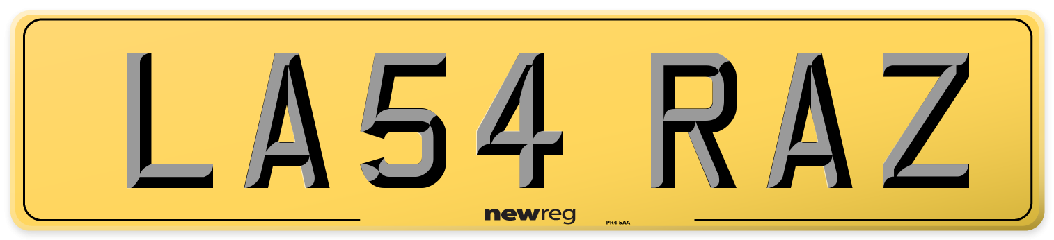 LA54 RAZ Rear Number Plate