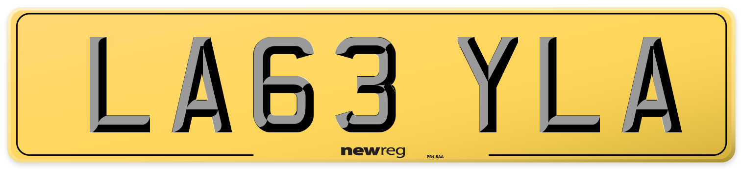 LA63 YLA Rear Number Plate