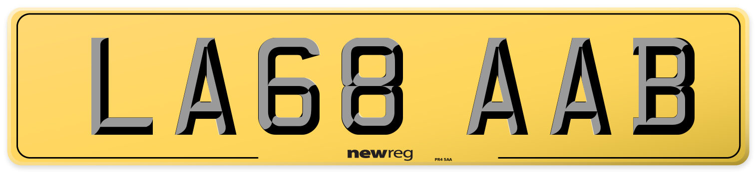 LA68 AAB Rear Number Plate