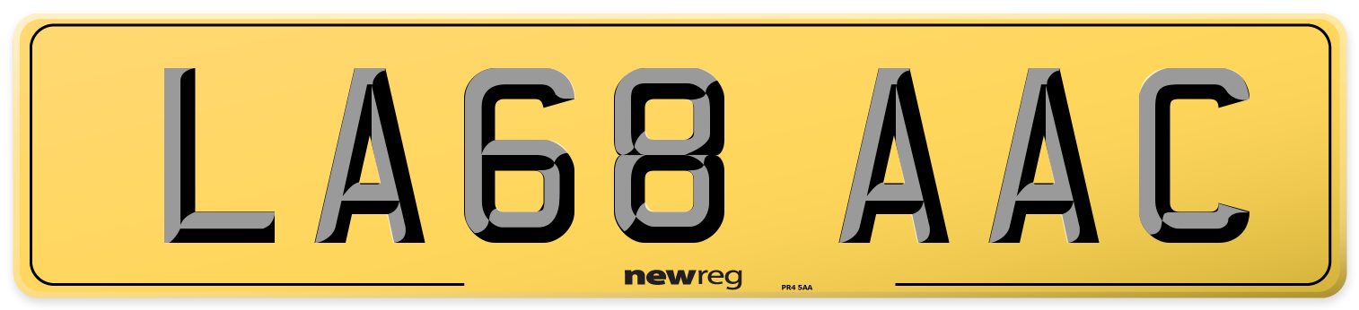 LA68 AAC Rear Number Plate