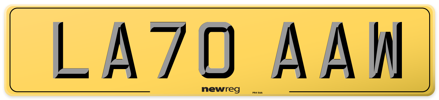 LA70 AAW Rear Number Plate