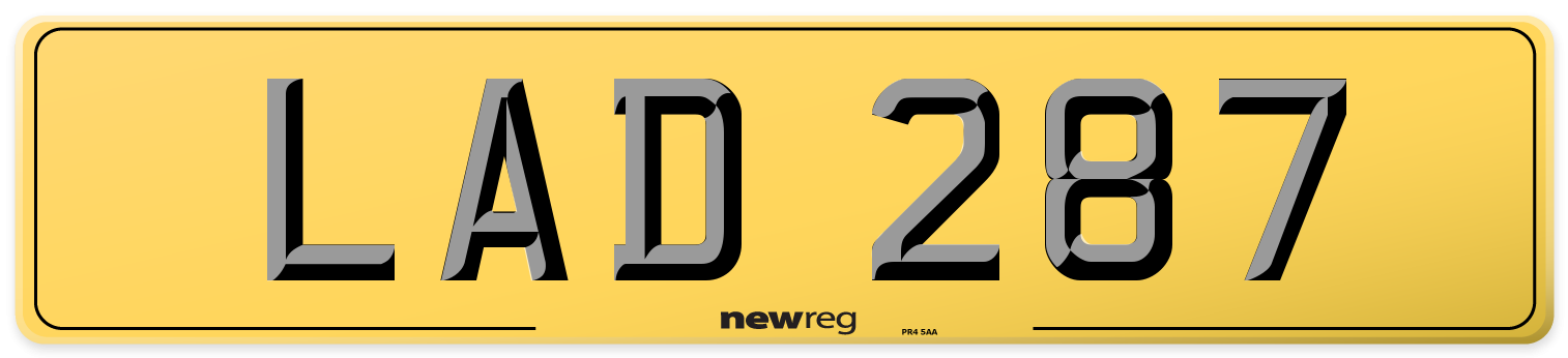 LAD 287 Rear Number Plate