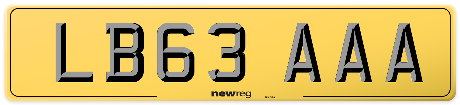 LB63 AAA Rear Number Plate