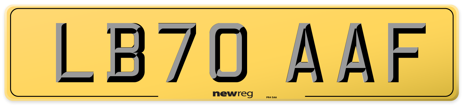LB70 AAF Rear Number Plate
