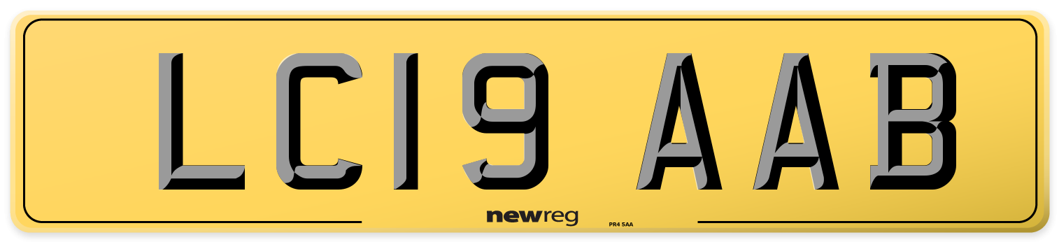 LC19 AAB Rear Number Plate