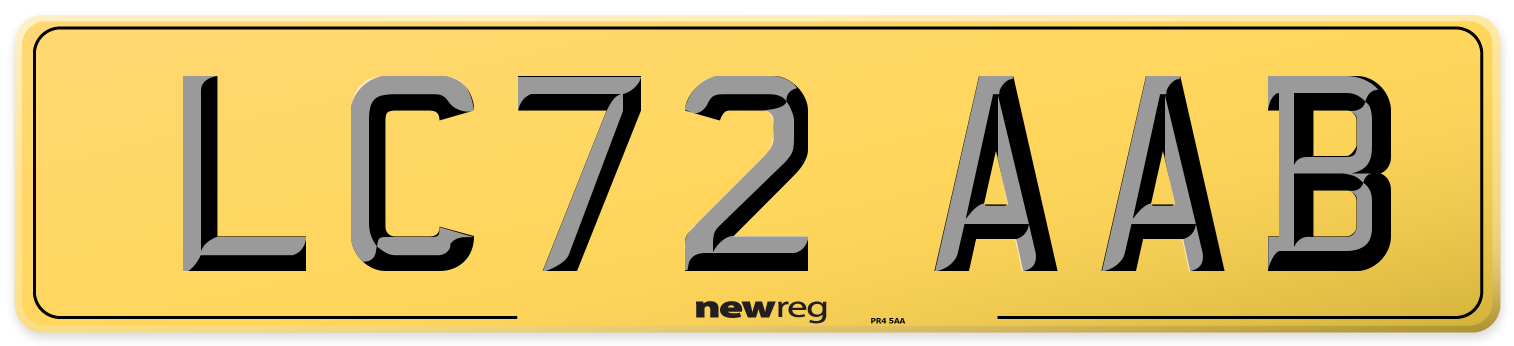 LC72 AAB Rear Number Plate