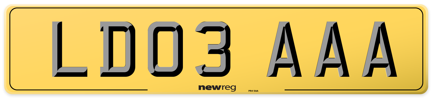 LD03 AAA Rear Number Plate
