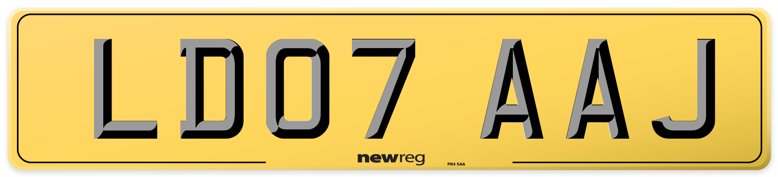 LD07 AAJ Rear Number Plate