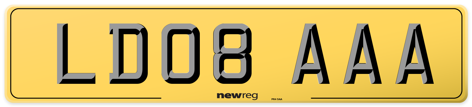 LD08 AAA Rear Number Plate