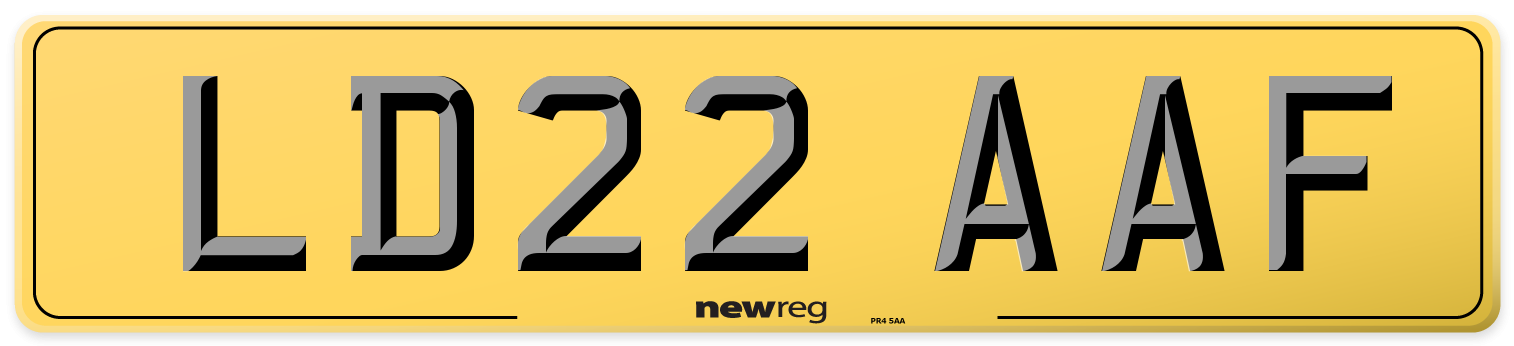 LD22 AAF Rear Number Plate