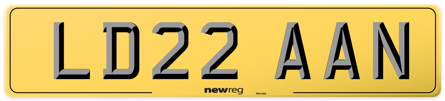 LD22 AAN Rear Number Plate