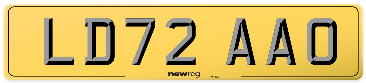 LD72 AAO Rear Number Plate
