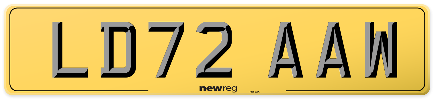 LD72 AAW Rear Number Plate