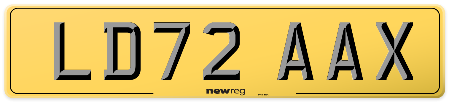 LD72 AAX Rear Number Plate