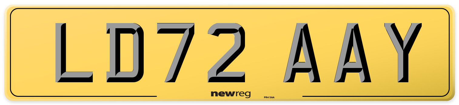 LD72 AAY Rear Number Plate