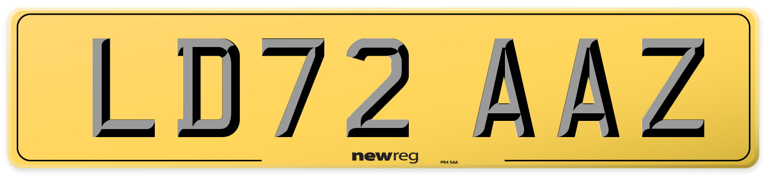 LD72 AAZ Rear Number Plate