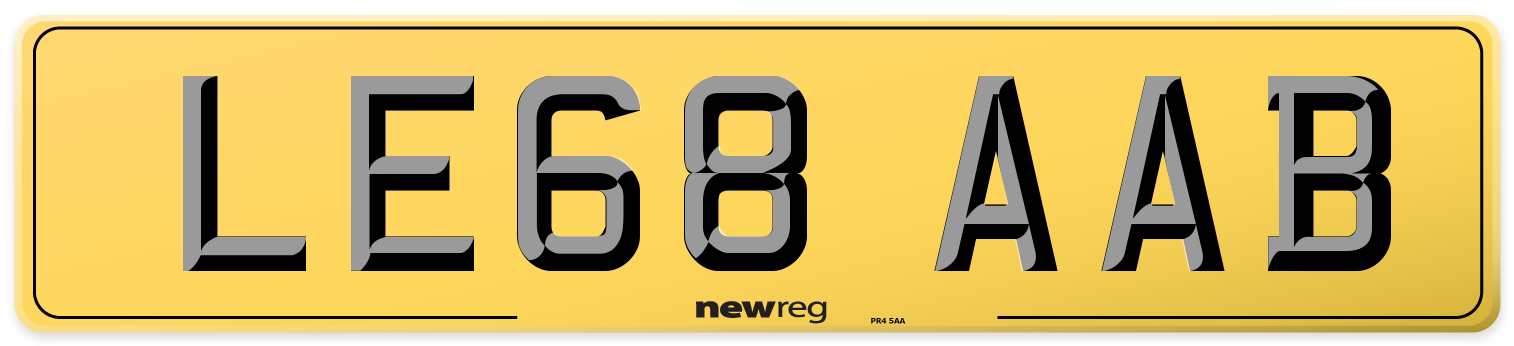 LE68 AAB Rear Number Plate