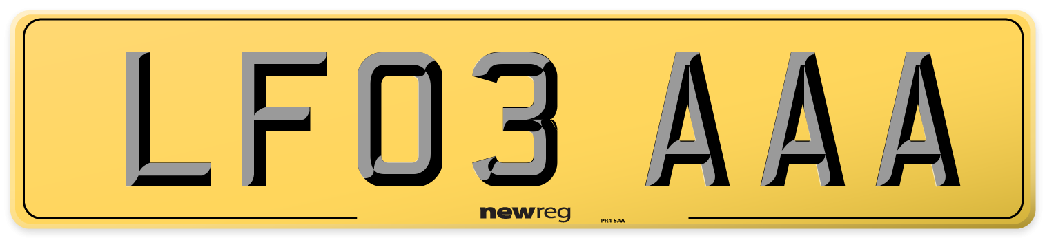 LF03 AAA Rear Number Plate