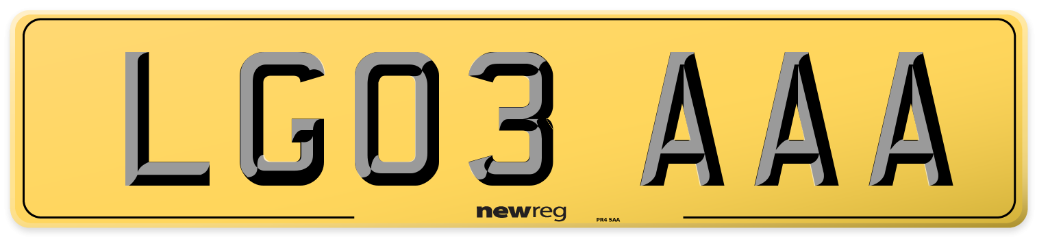 LG03 AAA Rear Number Plate