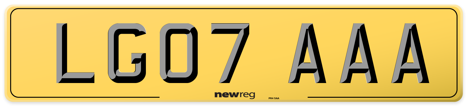 LG07 AAA Rear Number Plate
