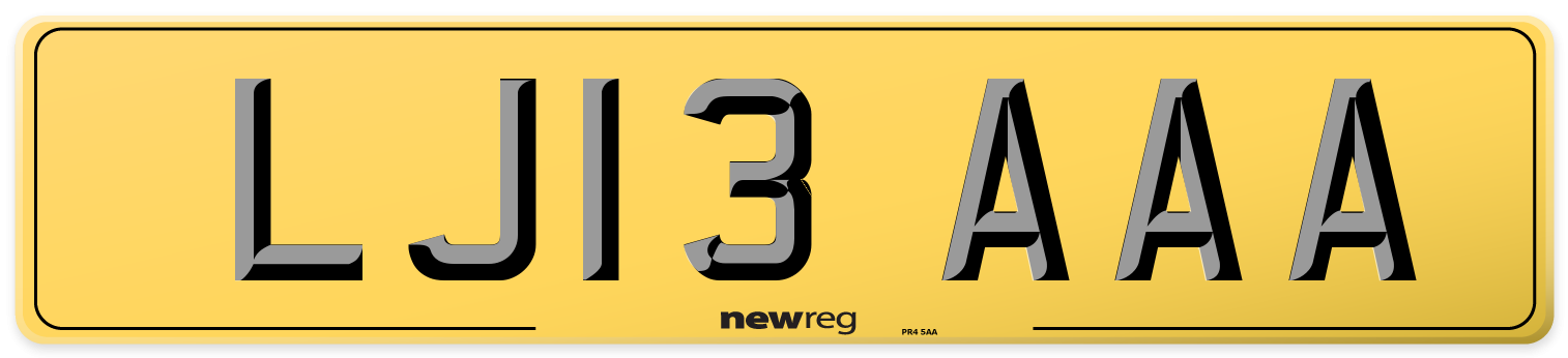 LJ13 AAA Rear Number Plate