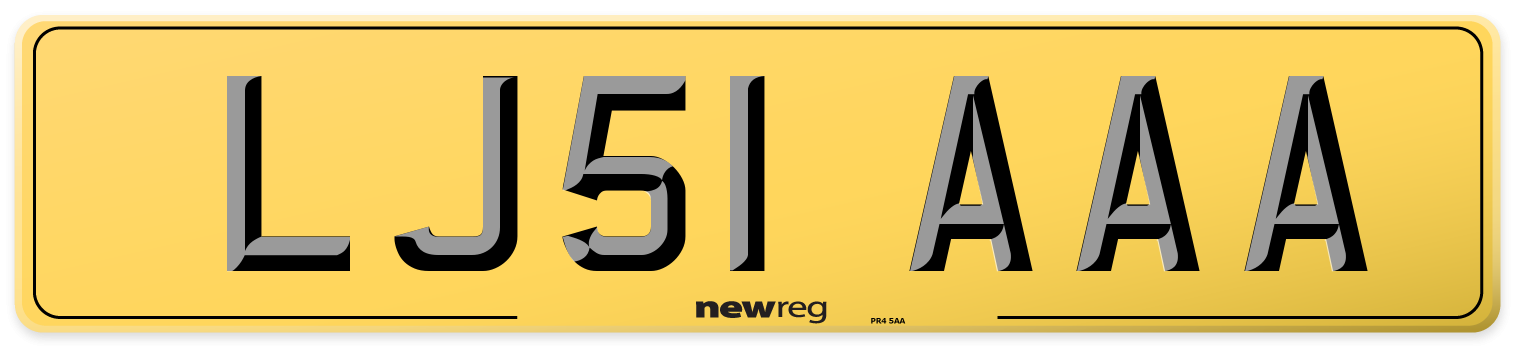 LJ51 AAA Rear Number Plate