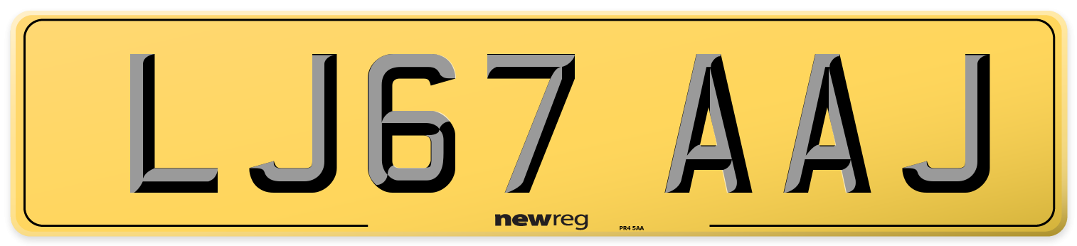 LJ67 AAJ Rear Number Plate