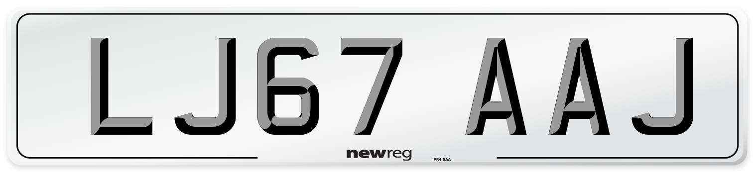 LJ67 AAJ Front Number Plate