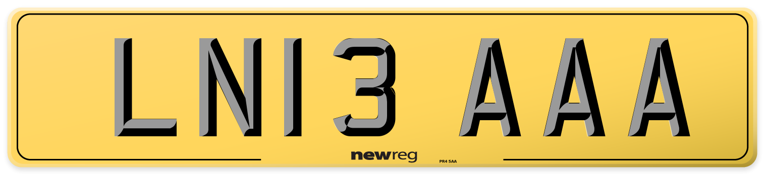 LN13 AAA Rear Number Plate