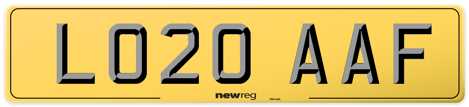 LO20 AAF Rear Number Plate