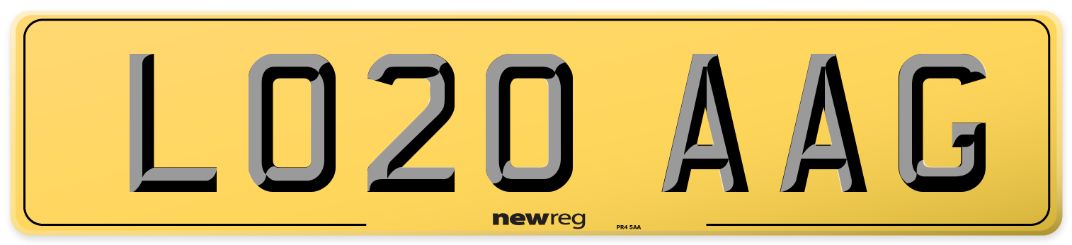 LO20 AAG Rear Number Plate