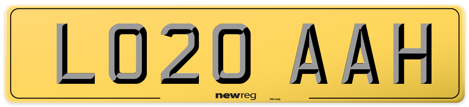 LO20 AAH Rear Number Plate
