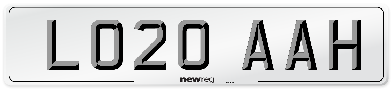 LO20 AAH Front Number Plate