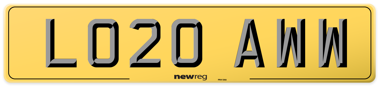 LO20 AWW Rear Number Plate