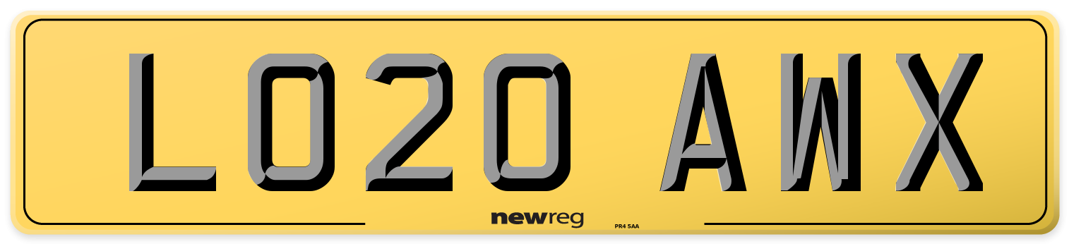 LO20 AWX Rear Number Plate