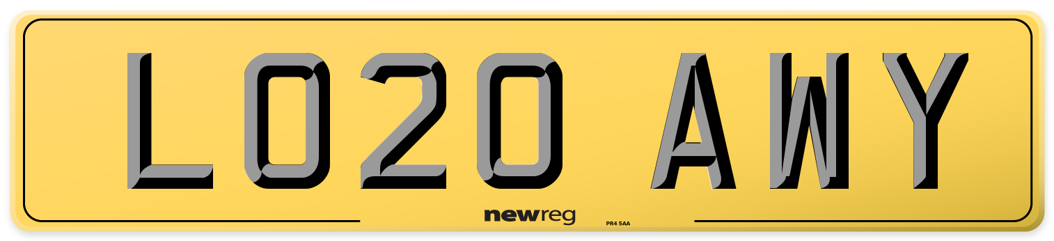 LO20 AWY Rear Number Plate