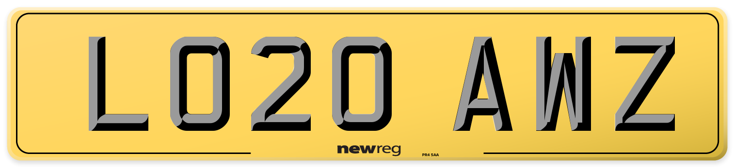LO20 AWZ Rear Number Plate