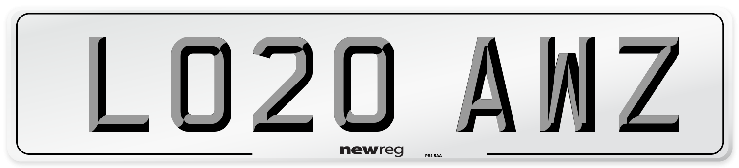 LO20 AWZ Front Number Plate
