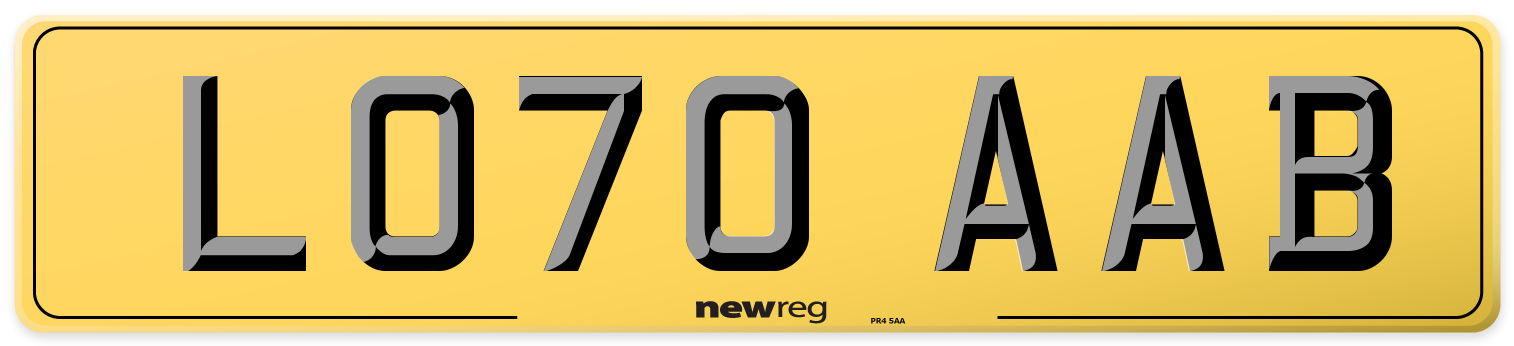 LO70 AAB Rear Number Plate