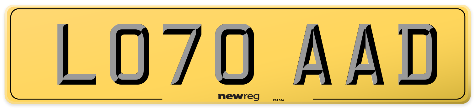 LO70 AAD Rear Number Plate