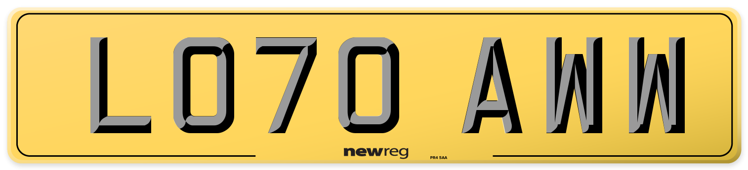 LO70 AWW Rear Number Plate