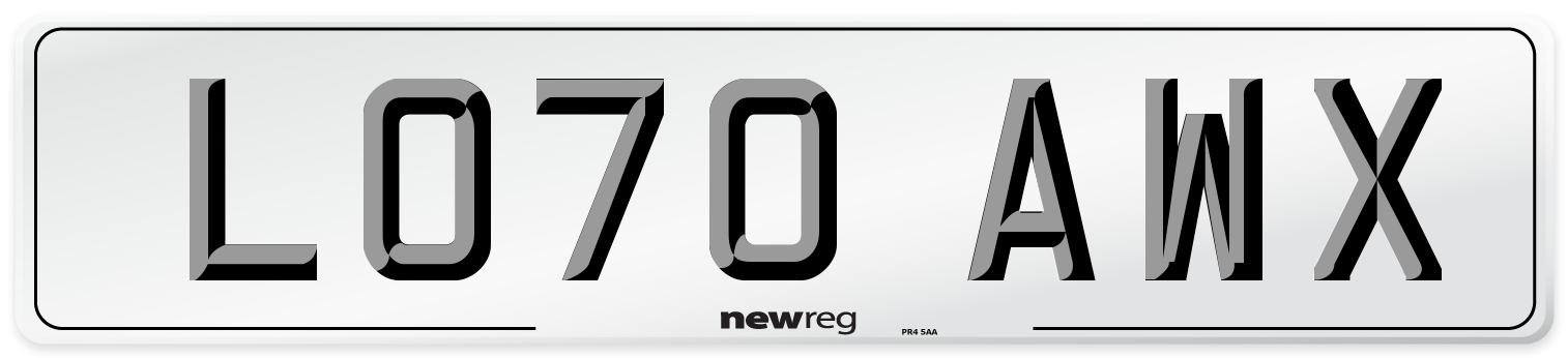 LO70 AWX Front Number Plate