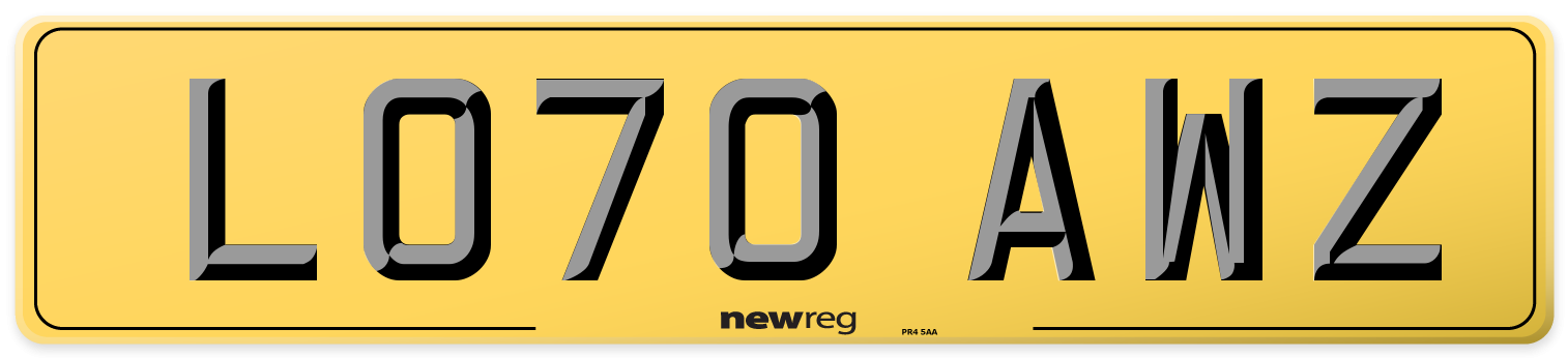 LO70 AWZ Rear Number Plate