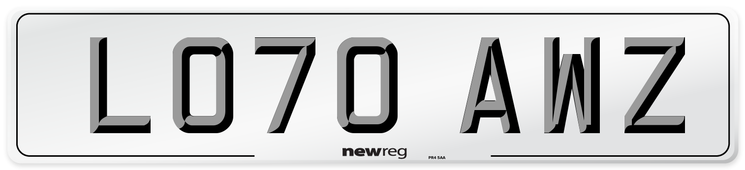 LO70 AWZ Front Number Plate
