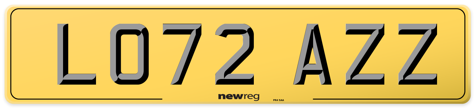 LO72 AZZ Rear Number Plate