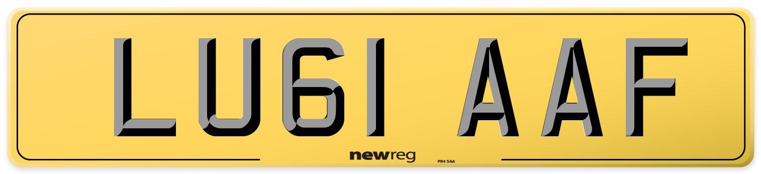 LU61 AAF Rear Number Plate