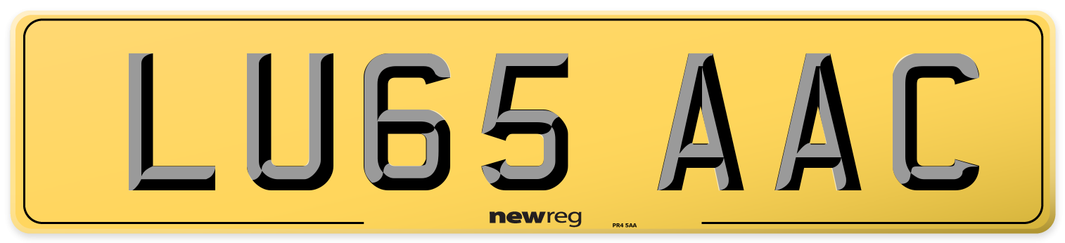 LU65 AAC Rear Number Plate